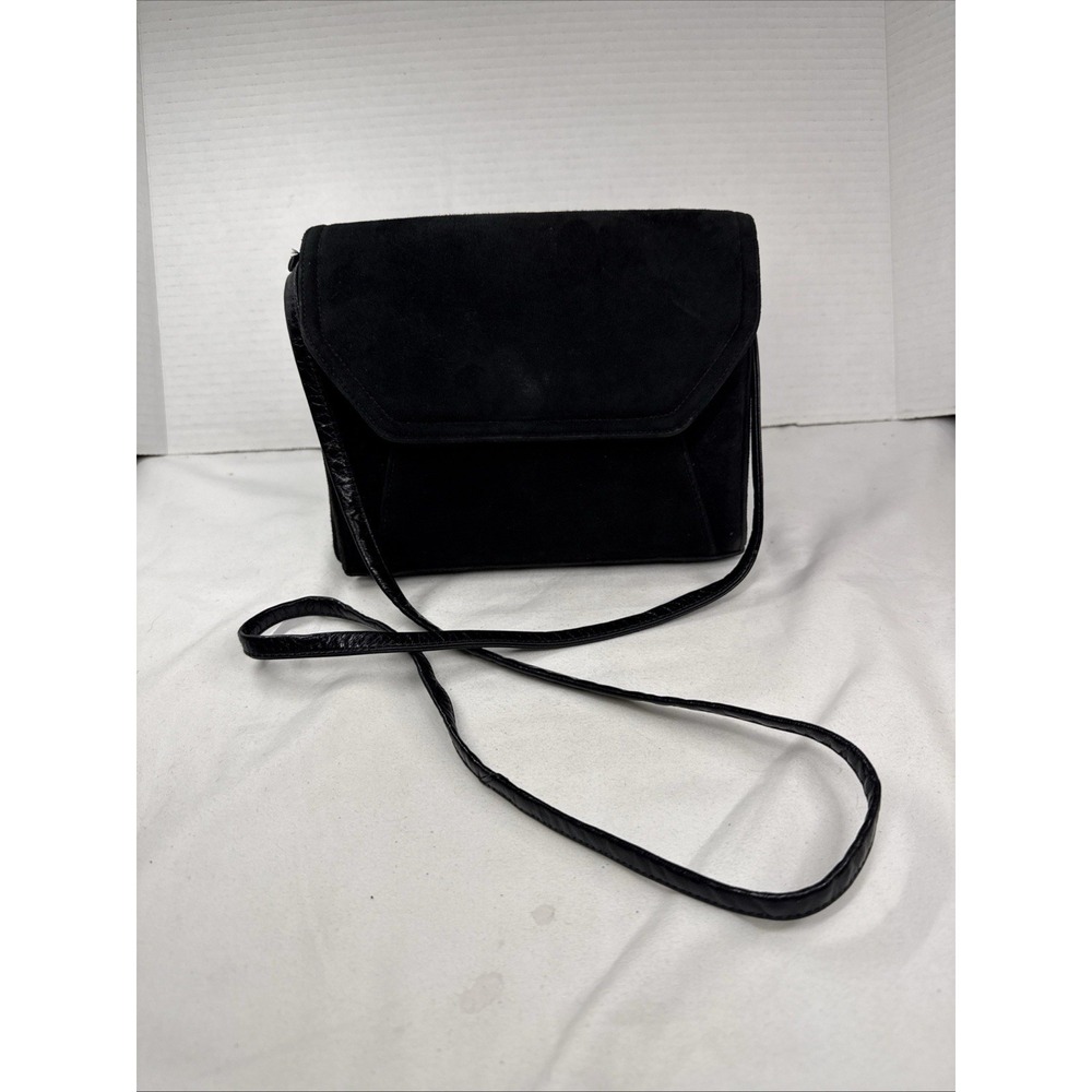 Frenchy Of California Vintage Suede Leather Purse Handbag Black Crossbody